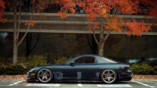 Black sports car autumn leaves 2 - matte finish free wallpaper