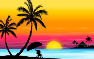 Sunset beach chair palm trees - a sunset free wallpaper
