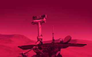 Red space station desert mountains - redshift free wallpaper