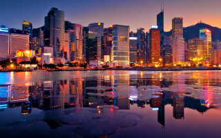 Tokyo city skyline lake night 3 - the water and buildings free wallpaper