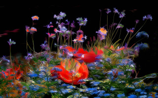 Flowers field blue roses purple - impressionist free wallpaper
