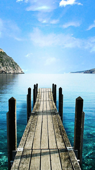 Wooden dock ocean mountain blue - the ocean free wallpaper