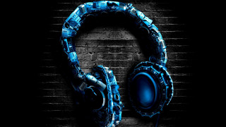 Headphones brickwall dark blue rain - a brick wall behind free wallpaper