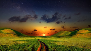 Sunset stars clouds dirt road - a dirt path free wallpaper