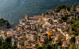 Mountain village tiltshift architecture cityscape - a mountain side free wallpaper
