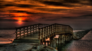 Wooden bridge sunset water city - bascove free wallpaper