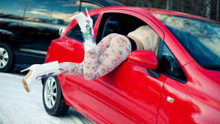 Woman red car toothbrush fashion - a toothbrush free wallpaper