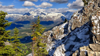 Mountain snow trees distant horizon - the ground and trees free wallpaper