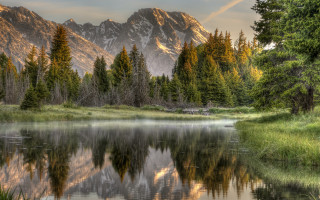 Mountain lake reflection rainbow forest - naturalism free wallpaper