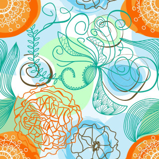 Colorful floral swirls leaves summer - a blue background free wallpaper