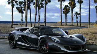 Black sports car beach road - matte finish free wallpaper for desktop