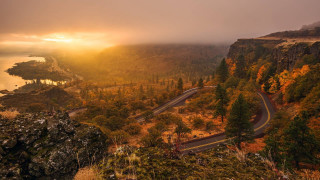 Scenic forest lake sunset mountains - beautiful landscape free wallpaper