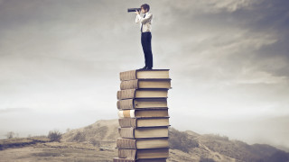 Man stack books telescope outdoors - book free wallpaper