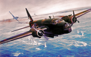 Plane ocean people planes horizon - a painting of a plane free wallpaper