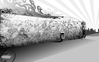 Graffiti wall phone booth city - photorealism free wallpaper