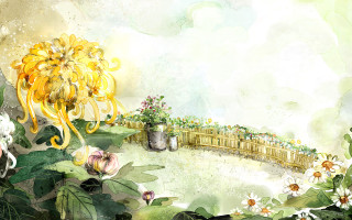 Flower garden fence flowers sky - illustration free wallpaper