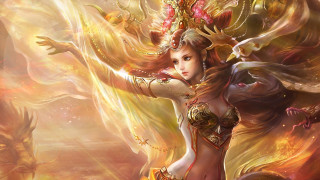 Woman dragon wings fire background - a fire free wallpaper