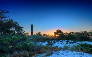 Lighthouse hill sunset trees blue - a sunset in the background and trees free wallpaper