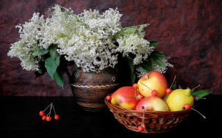 Basket flowers fruit table vase - anne rigney free wallpaper