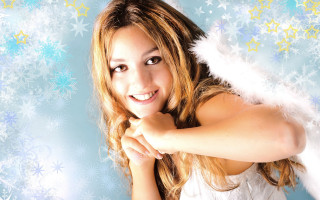 Angel woman snowflakes blue background - angel free wallpaper
