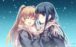 Anime girls kissing snow together - the snow together free wallpaper
