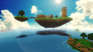 Floating island lighthouse trees clouds - epic fantasy free wallpaper