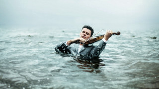 Man wet suit violin water - surreal photography free wallpaper