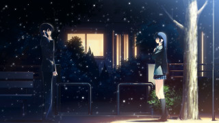 Couple people tree snow nighttime - a tree in the snow free wallpaper