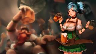 Woman green dress beer tray - a green dress holding free wallpaper