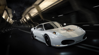 White sports car night city - matte drawing free wallpaper