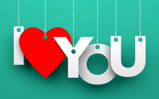 Red heart hanging strings typographic - a red heart free wallpaper