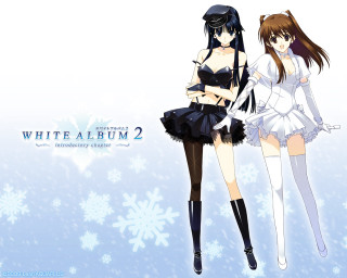 Anime girls snowflakes winter scene - official free wallpaper for desktop
