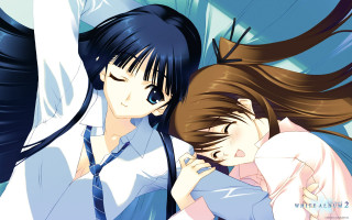 Anime girls hugging hand holding - aimitsu free wallpaper