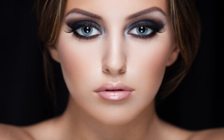 Woman blue eyes makeup photorealistic - realistic shaded perfect face free wallpaper