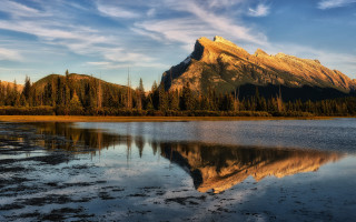 Mountain reflection lake trees sky 4 - the still water of a lake free wallpaper