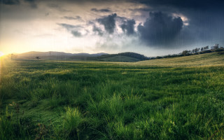 Stormy hilltop house river landscape - a hill in the distance free wallpaper