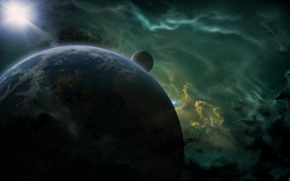 Planet star horizon moon galaxy - a bright star in the background free wallpaper