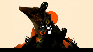 Stylized man gun skull orange - a background free wallpaper