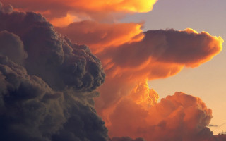 Clouds sunset plane fire orange - the background and a plane in the foreground free wallpaper