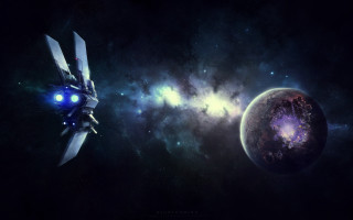 Space ship space station galaxy - a distant object in the foreground free wallpaper