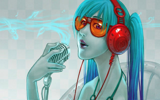 Blue hair headphones microphone funk - headphone free wallpaper