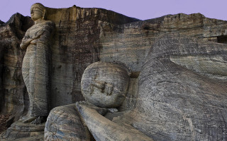 Statue mountain cliff purple sky - a statue of a person free wallpaper