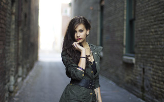 Gothic portrait woman alley blackhair - her chin free wallpaper