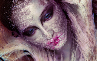 Purple makeup fur coat closed - pop surrealism free wallpaper