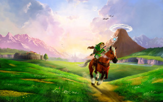 Cedric seaut horse field bird - a painting of a man riding free wallpaper