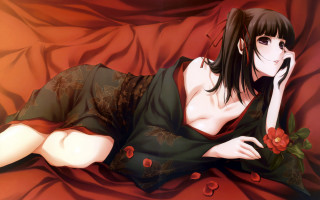 Woman lying bed red rose - a red rose free wallpaper for desktop
