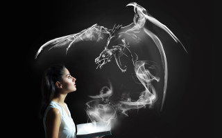 Woman dragon book smoke fantasy - dragon art free wallpaper