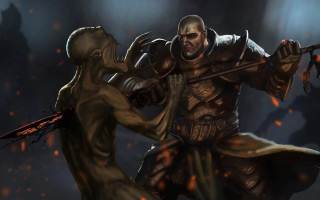 Bald man sword demon cave - a dark cave free wallpaper