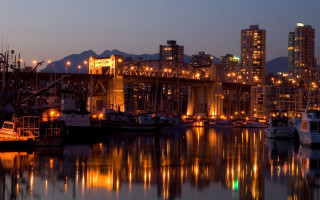 Vancouver city skyline bridge boats - bruce munro free wallpaper