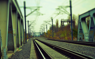 Train tilt shift graffiti scene - expressionism free wallpaper